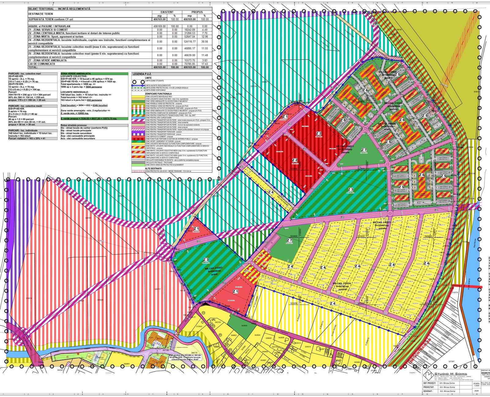 Planșa de reglementări urbanistice a PUZ-ului Hadă, cu cele șapte zone funcționale