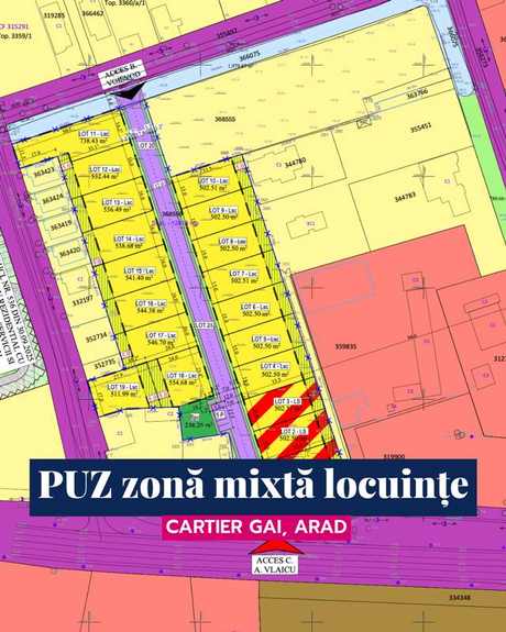 Plan cu cele 19 loturi propuse pe strada Nouă, cartierul Gai, Arad
