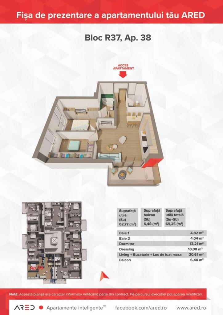 Apartament nou, mobilat & utilat, în complex rezidențial ARED De vânzare Apartament nou, mobilat & utilat, în complex rezidențial ARED în zona UTA 3 camere 2 dormitoare Arad 11