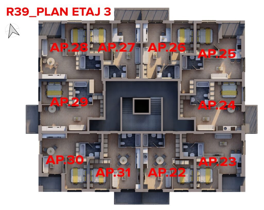 Apartament nou complex ARED – Comision 0% De vânzare Apartament nou complex ARED – Comision 0% în zona UTA 1 camera 1 dormitor Arad 2