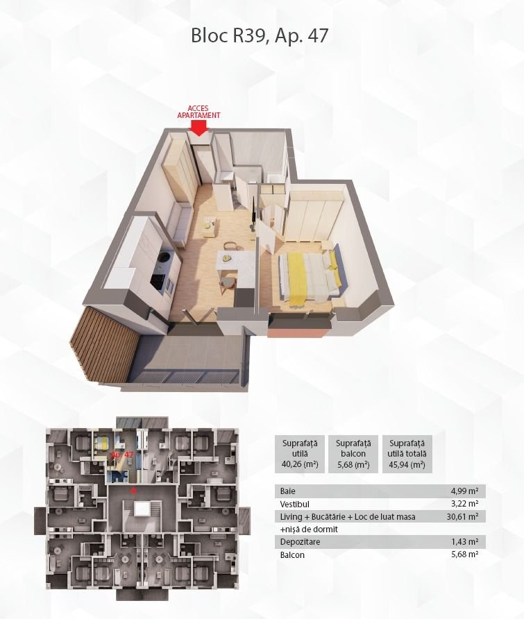 De vânzare Apartament nou de vânzare – ARED City, Arad | Finalizare 2026 în zona UTA 2 camere 1 dormitor Arad 9