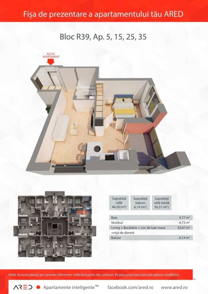 Apartament 2 camere, etaj 2, bloc R39, Ared City Arad De vânzare Apartament 2 camere, etaj 2, bloc R39, Ared City Arad în zona UTA 2 camere 1 dormitor Arad 1